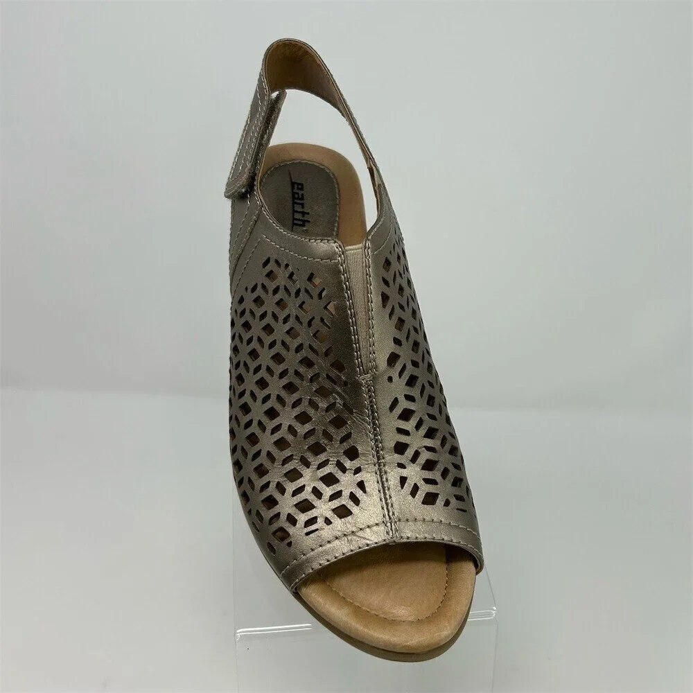 Earth Cascade Slingback Wedge Sandals Gold Laser Cut Comfort Casual Size 8.5